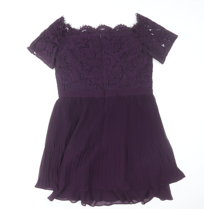 Oasis Women Purple Lace Fit & Flare Short Sleeve Dress Size 16