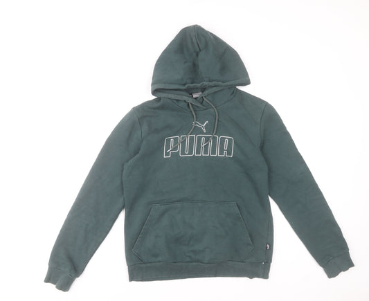Puma Women's Green Pullover Hoodie Small Cotton Blend Logo Sweatshirt