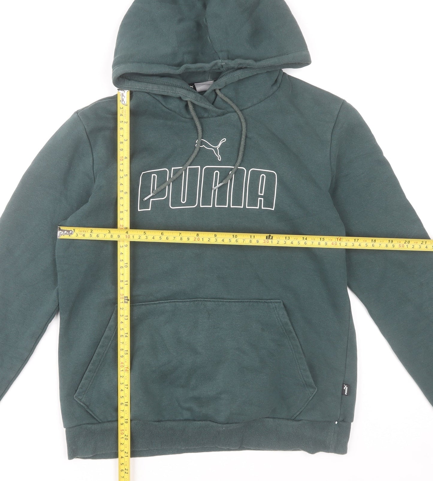 Puma Women's Green Pullover Hoodie Small Cotton Blend Logo Sweatshirt