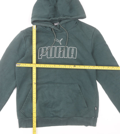 Puma Women's Green Pullover Hoodie Small Cotton Blend Logo Sweatshirt