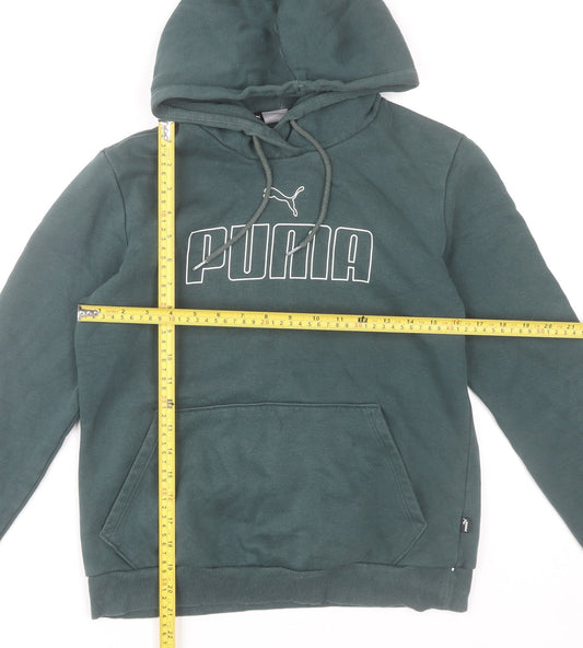 Puma Women's Green Pullover Hoodie Small Cotton Blend Logo Sweatshirt