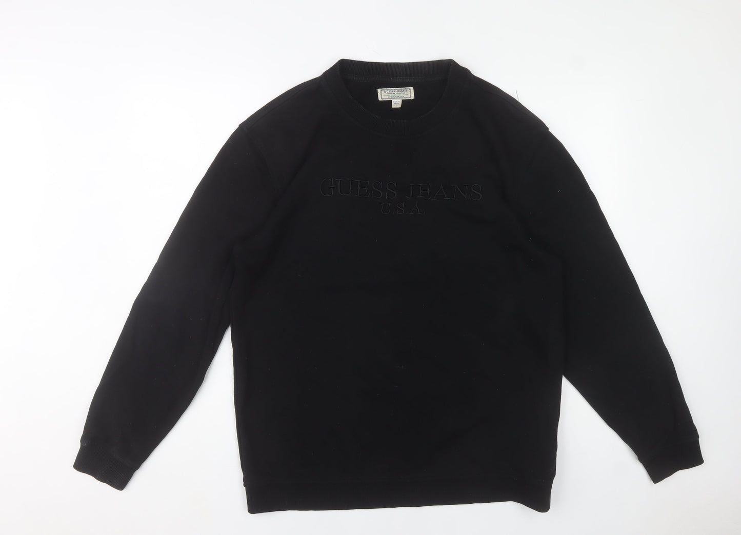 Guess Jeans Mens Black Embroidered Logo Sweatshirt Size L