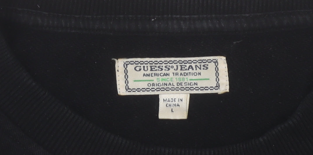 Guess Jeans Mens Black Embroidered Logo Sweatshirt Size L