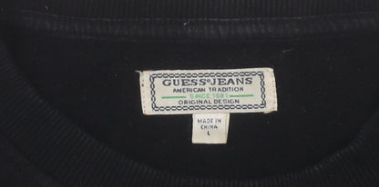 Guess Jeans Mens Black Embroidered Logo Sweatshirt Size L