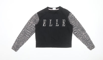 ELLE Junior Girls Black Animal Print Sleeve Sweatshirt 12-13 Years