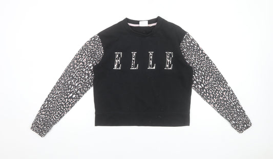 ELLE Junior Girls Black Animal Print Sleeve Sweatshirt 12-13 Years