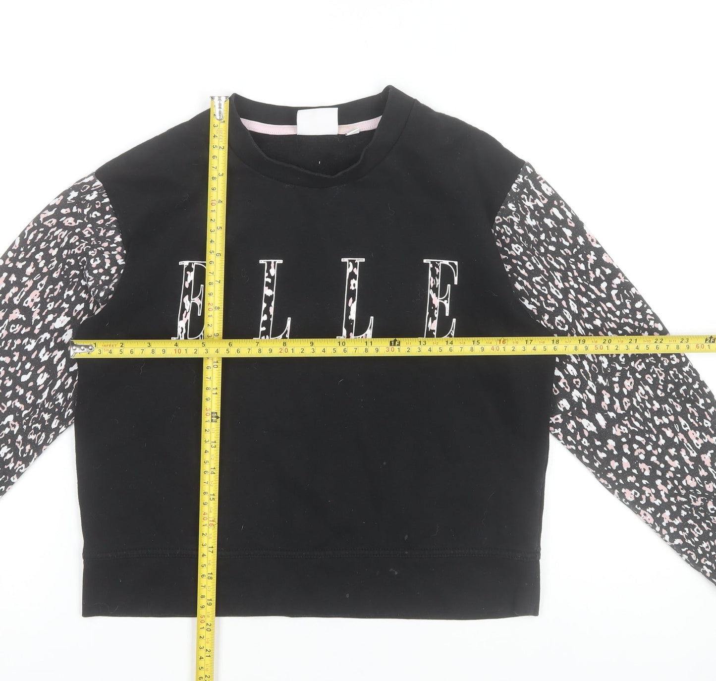 ELLE Junior Girls Black Animal Print Sleeve Sweatshirt 12-13 Years