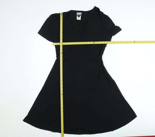 DKNY Womens Black Size 8 A-Line V-Neck Short Sleeve Dress