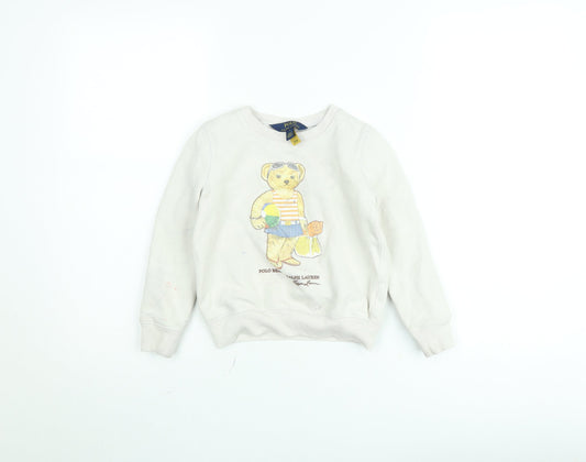 Polo Ralph Lauren Boys Beige Bear Graphic Jumper Size 6 Years Cotton Sweatshirt