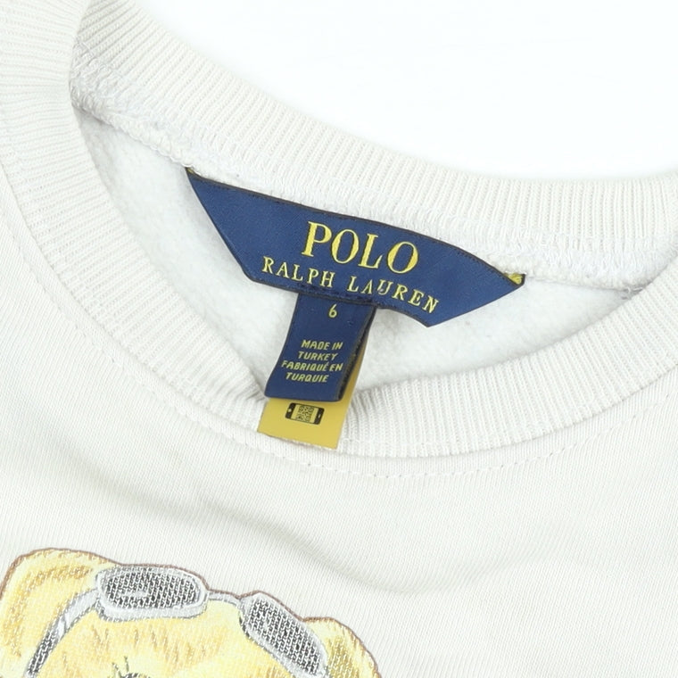 Polo Ralph Lauren Boys Beige Bear Graphic Jumper Size 6 Years Cotton Sweatshirt
