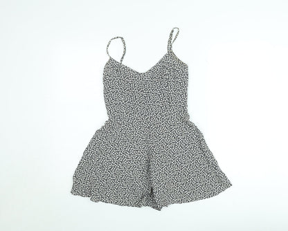 Zara Women Black Floral Playsuit XS Viscose Strappy Summer Romper