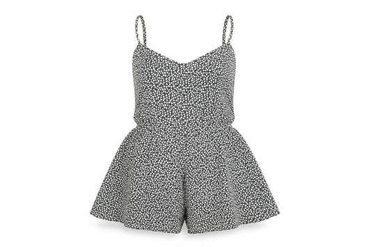 Zara Women Black Floral Playsuit XS Viscose Strappy Summer Romper
