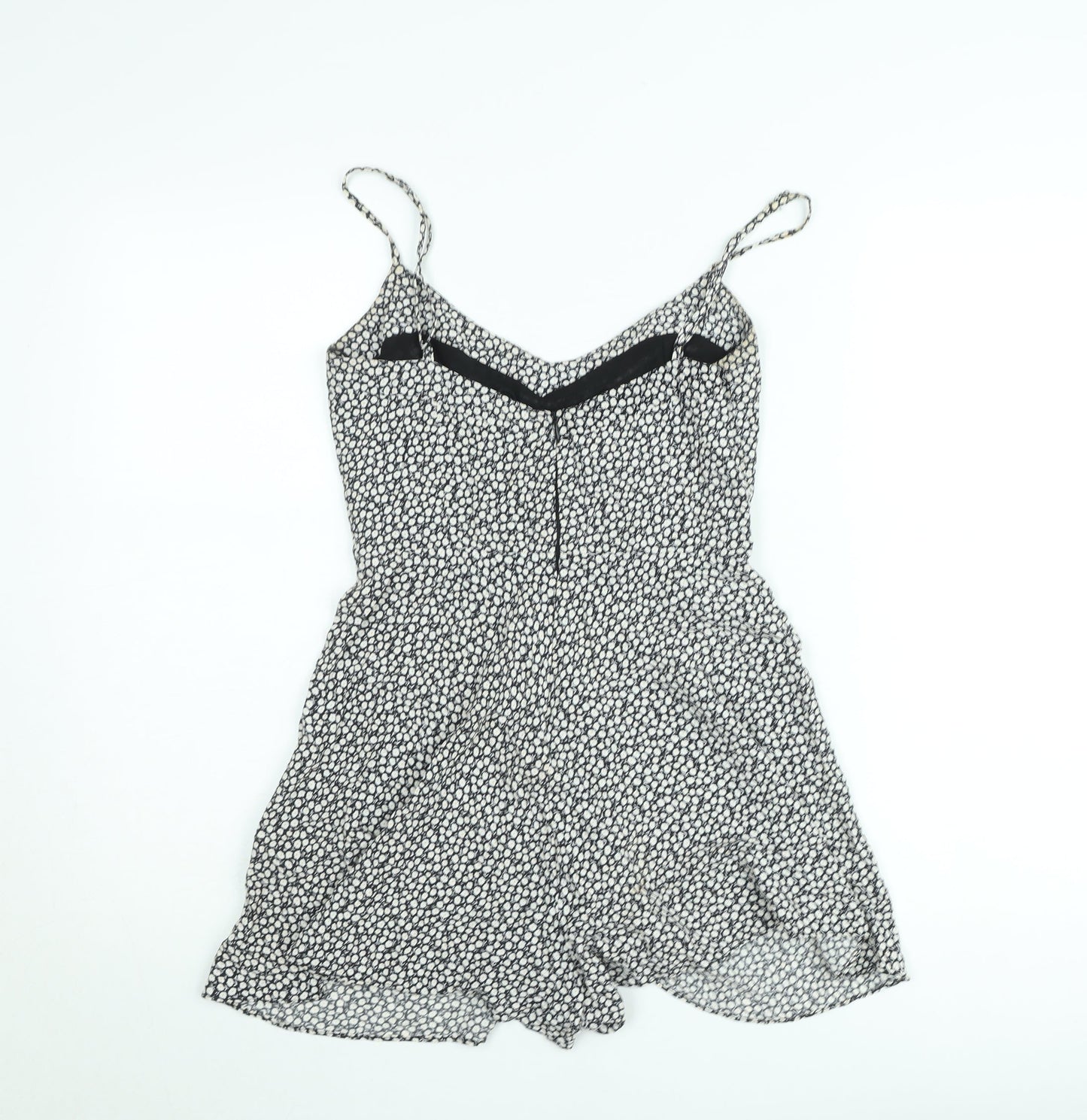 Zara Women Black Floral Playsuit XS Viscose Strappy Summer Romper