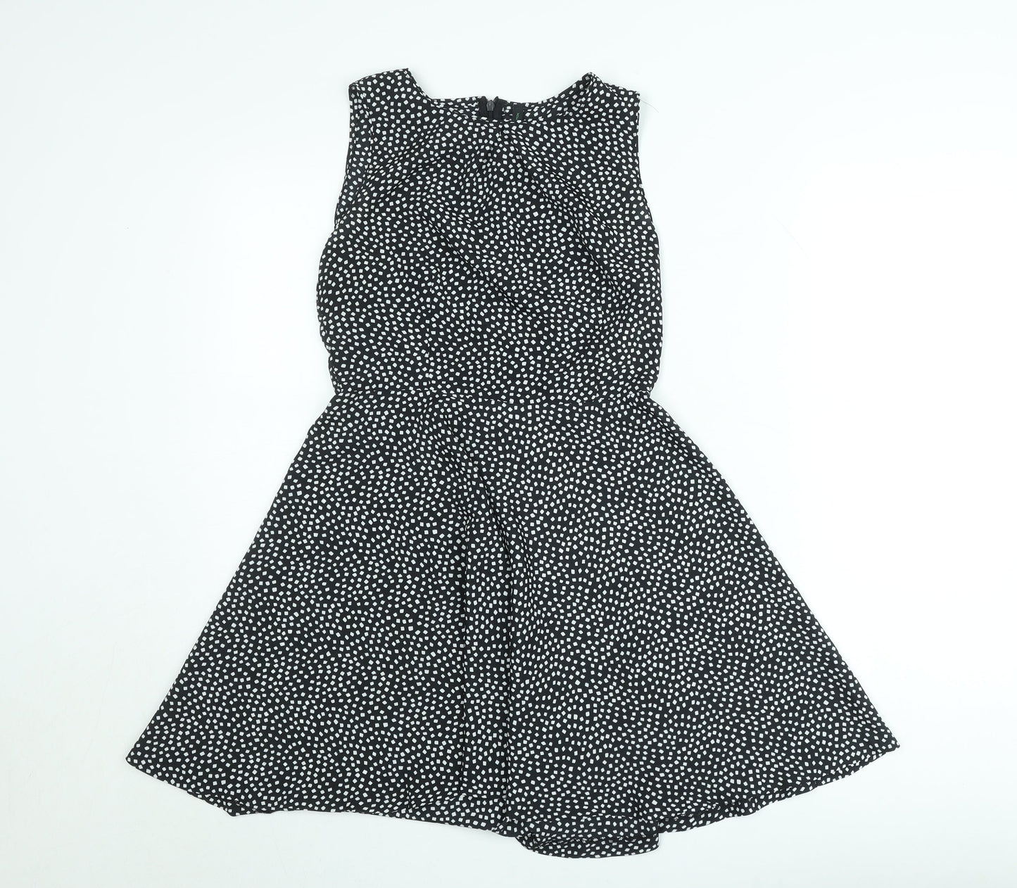 Benetton Women Black Geometric A-Line Knee Length Dress Size M