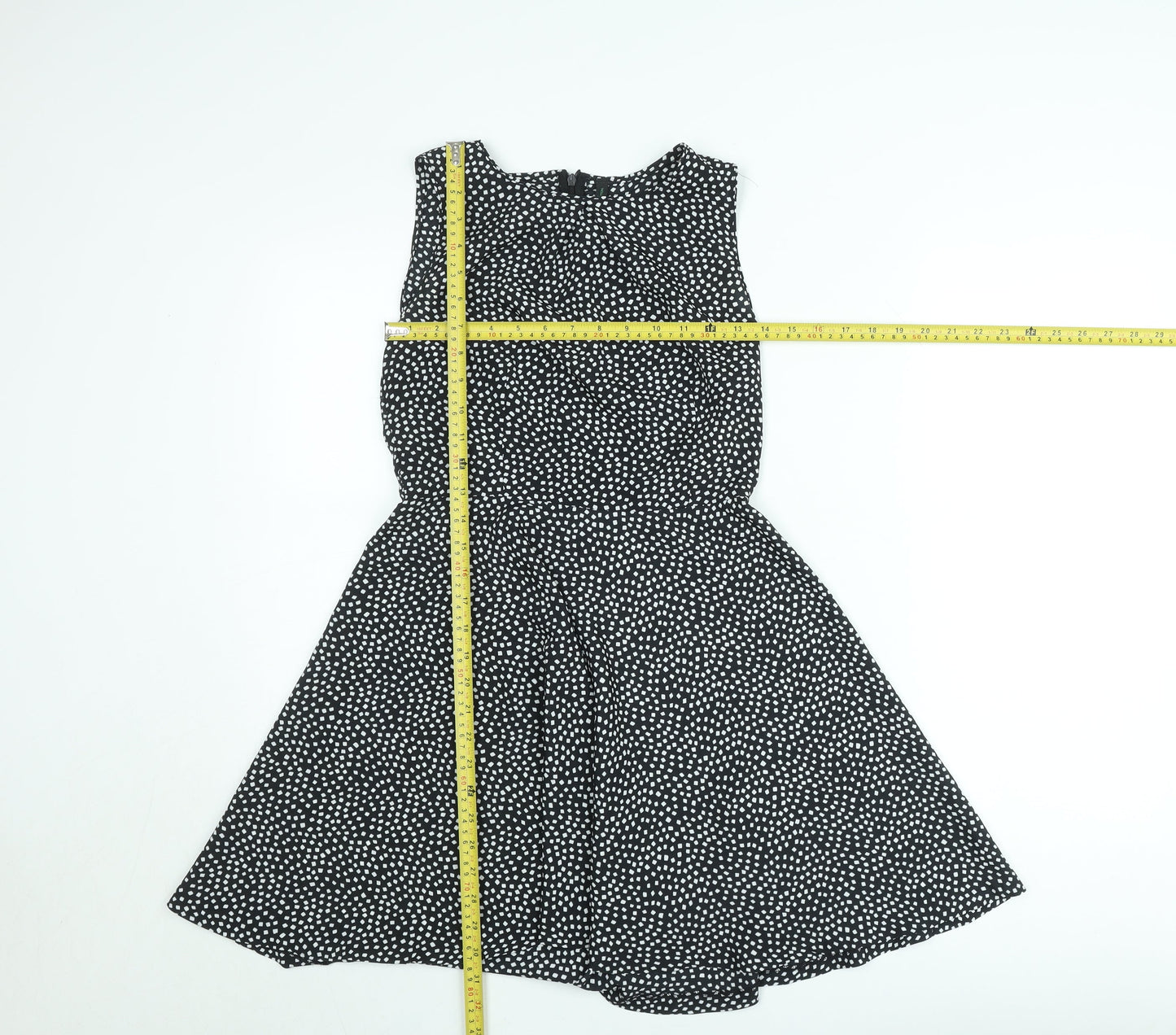 Benetton Women Black Geometric A-Line Knee Length Dress Size M