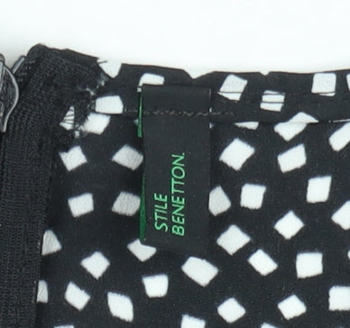Benetton Women Black Geometric A-Line Knee Length Dress Size M