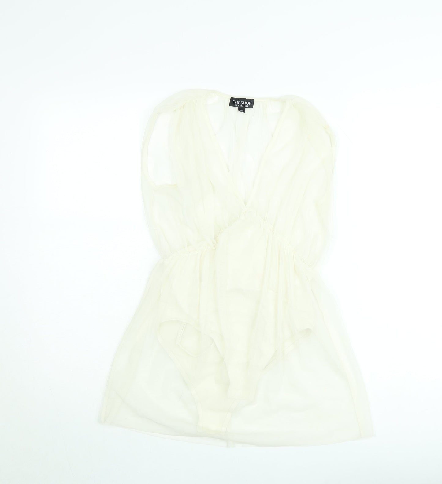 Topshop Women Ivory Sheer V-Neck Playsuit UK 6 Sleeveless Lightweight