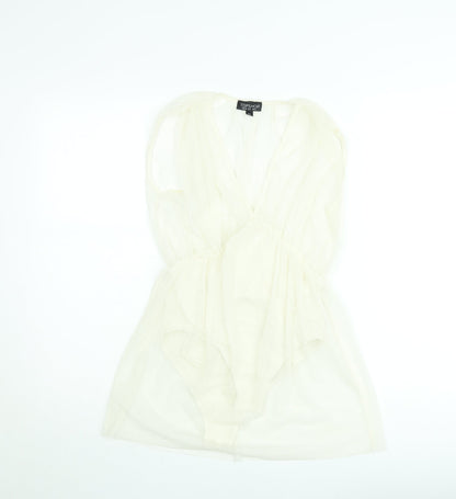 Topshop Women Ivory Sheer V-Neck Playsuit UK 6 Sleeveless Lightweight