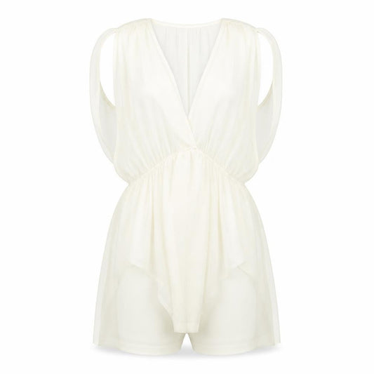 Topshop Women Ivory Sheer V-Neck Playsuit UK 6 Sleeveless Lightweight