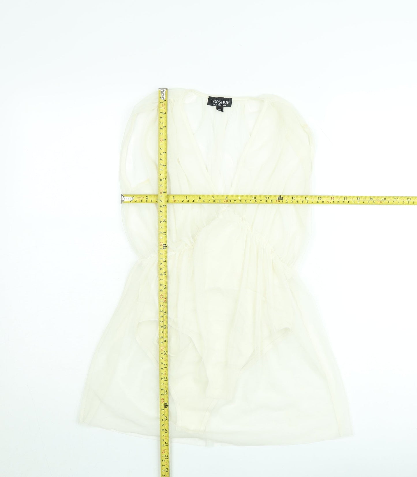 Topshop Women Ivory Sheer V-Neck Playsuit UK 6 Sleeveless Lightweight