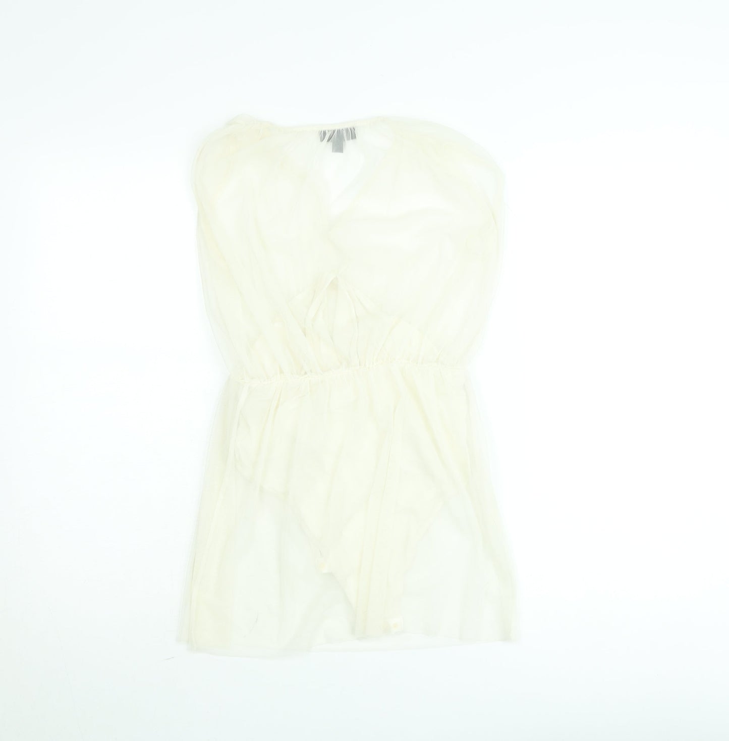 Topshop Women Ivory Sheer V-Neck Playsuit UK 6 Sleeveless Lightweight