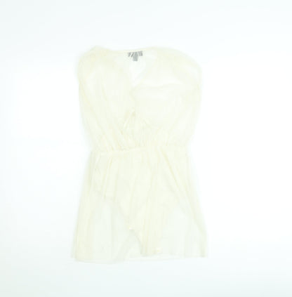 Topshop Women Ivory Sheer V-Neck Playsuit UK 6 Sleeveless Lightweight