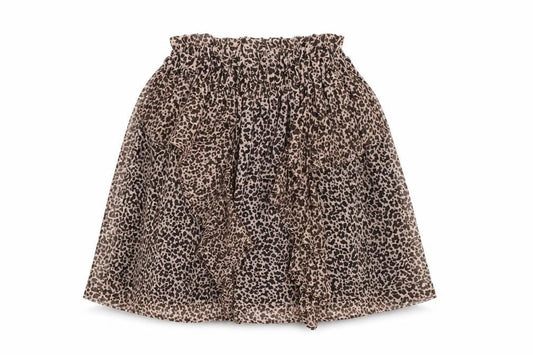 Front view of Topshop Petite Brown Animal Print Chiffon Mini Skirt UK 4