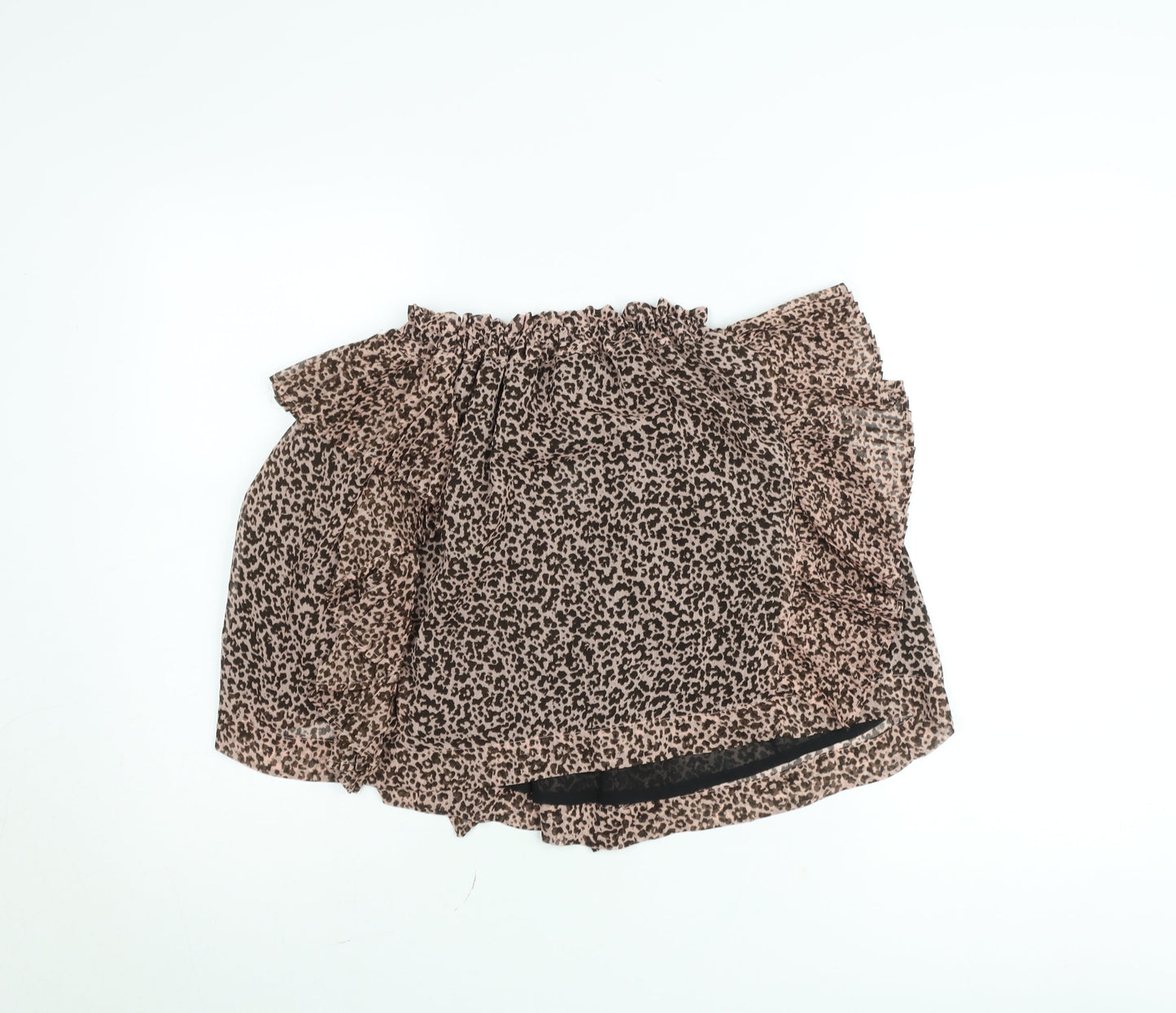 Topshop Petite Brown Animal Print Chiffon Mini Skirt UK 4