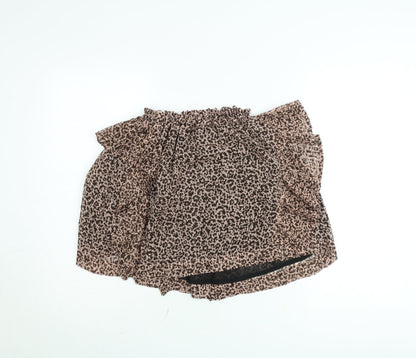 Topshop Petite Brown Animal Print Chiffon Mini Skirt UK 4