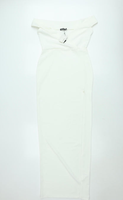 Boohoo Women White UK 8 One Shoulder Bodycon Midi Dress