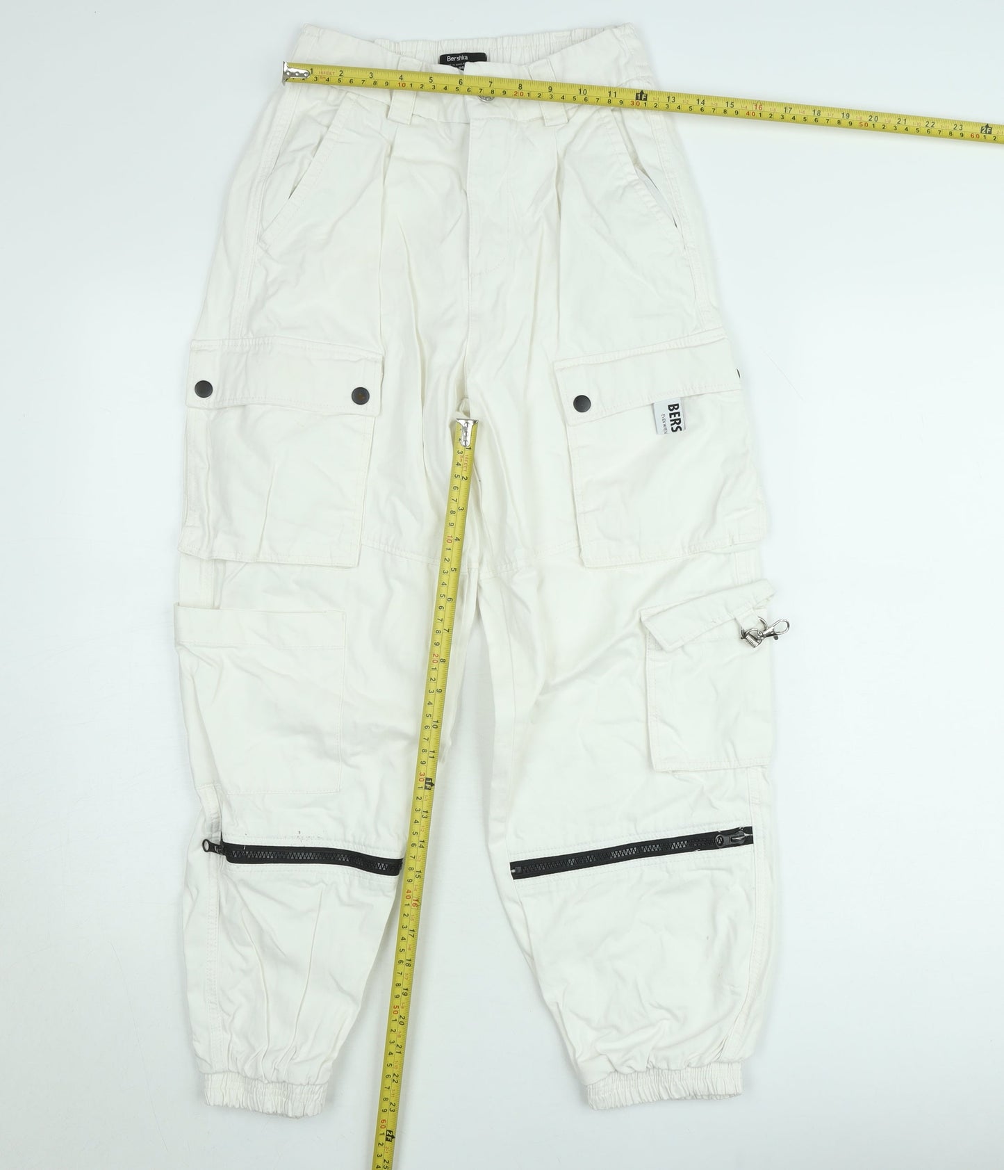 Bershka Womens White Cargo Trousers Size 8 Cotton Utility Style