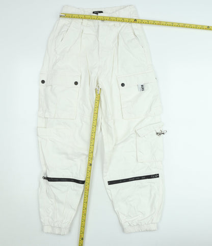 Bershka Womens White Cargo Trousers Size 8 Cotton Utility Style
