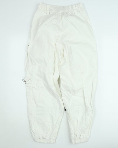 Bershka Womens White Cargo Trousers Size 8 Cotton Utility Style
