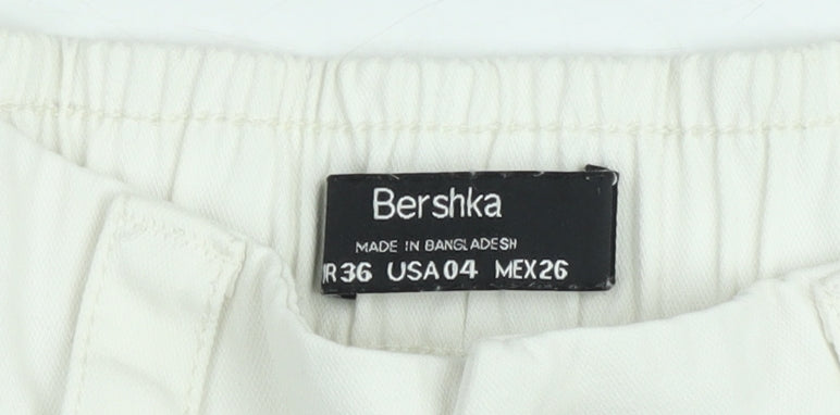 Bershka Womens White Cargo Trousers Size 8 Cotton Utility Style