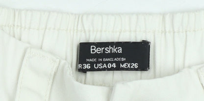 Bershka Womens White Cargo Trousers Size 8 Cotton Utility Style