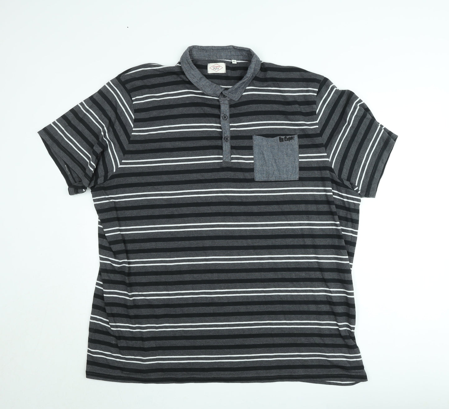 Lee Cooper Men's Grey Striped 4XL Short Sleeve Collared Polo Shirt