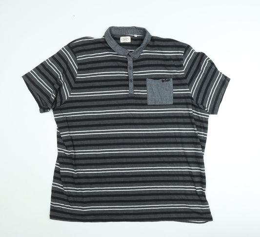 Lee Cooper Men's Grey Striped 4XL Short Sleeve Collared Polo Shirt