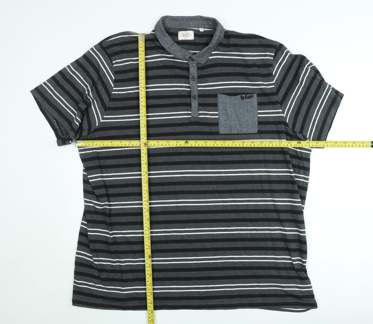 Lee Cooper Men's Grey Striped 4XL Short Sleeve Collared Polo Shirt