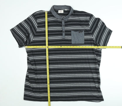 Lee Cooper Men's Grey Striped 4XL Short Sleeve Collared Polo Shirt