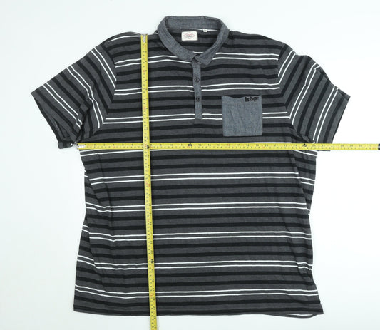 Lee Cooper Men's Grey Striped 4XL Short Sleeve Collared Polo Shirt