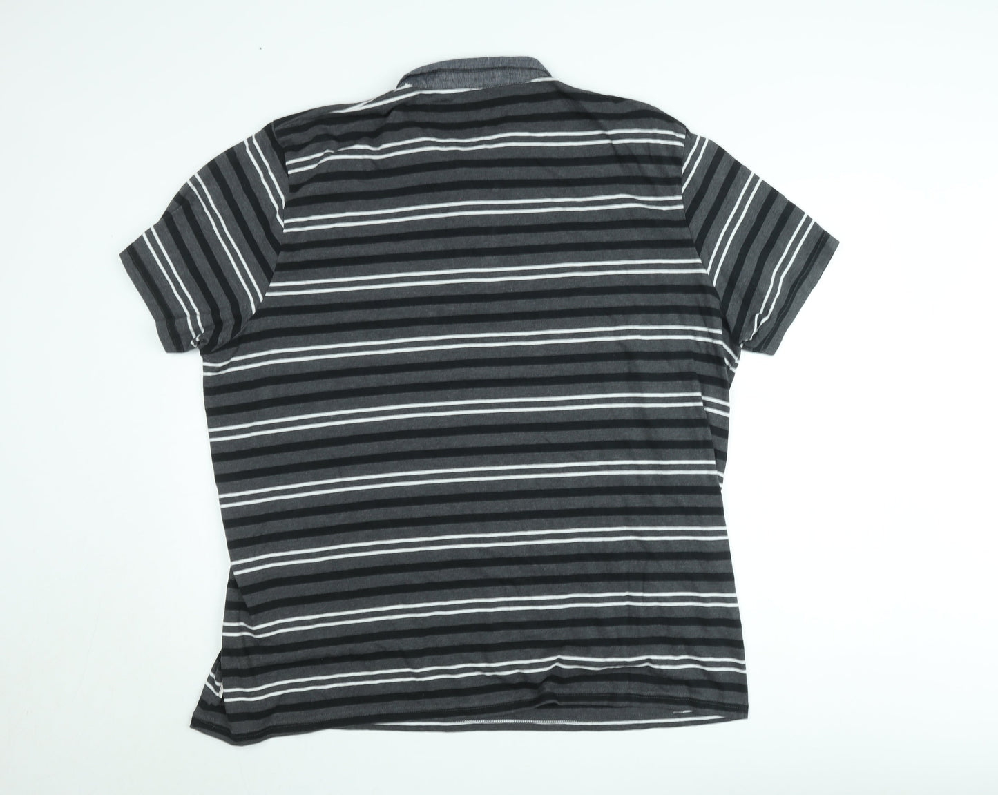 Lee Cooper Men's Grey Striped 4XL Short Sleeve Collared Polo Shirt