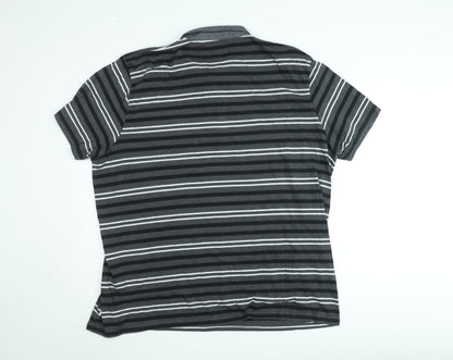 Lee Cooper Men's Grey Striped 4XL Short Sleeve Collared Polo Shirt