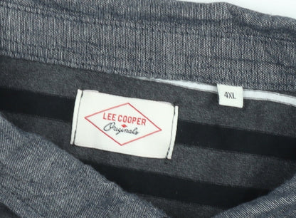 Lee Cooper Men's Grey Striped 4XL Short Sleeve Collared Polo Shirt