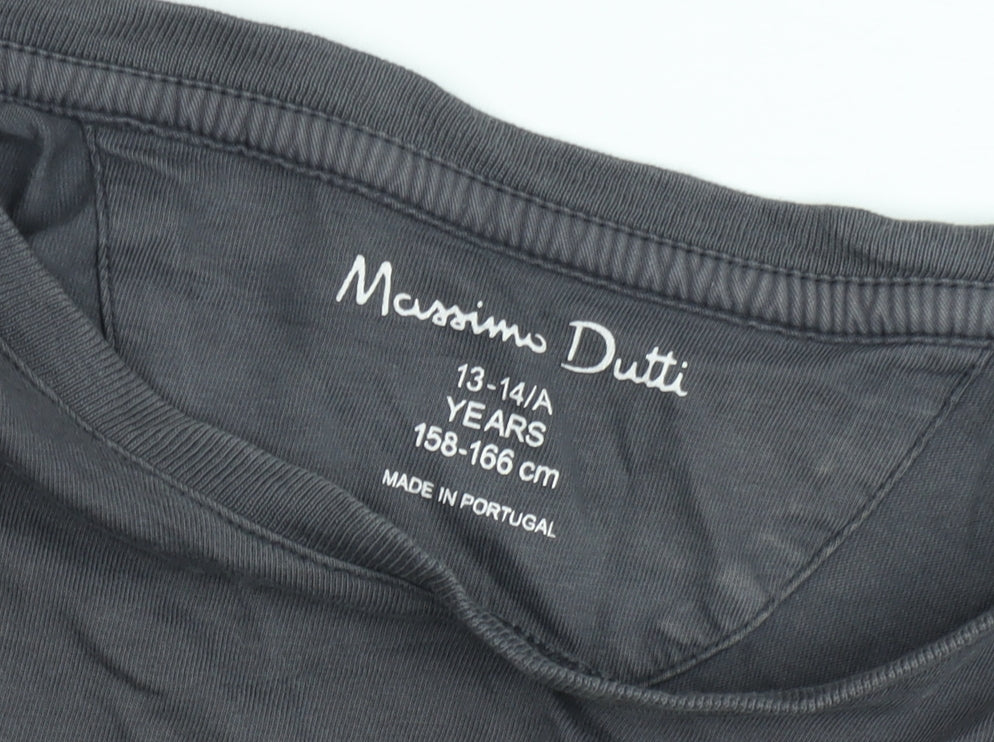 Massimo Dutti Teens Grey Cotton Crew Neck Short Sleeve T-Shirt 13-14 Years