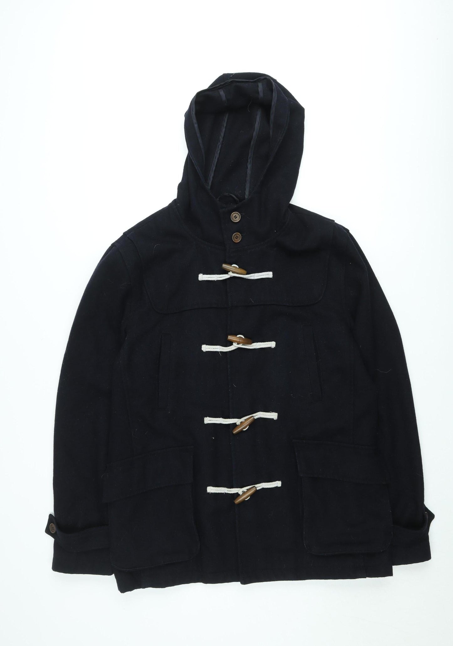 Cedarwood State Women's Black Wool Duffle Coat Hooded Medium