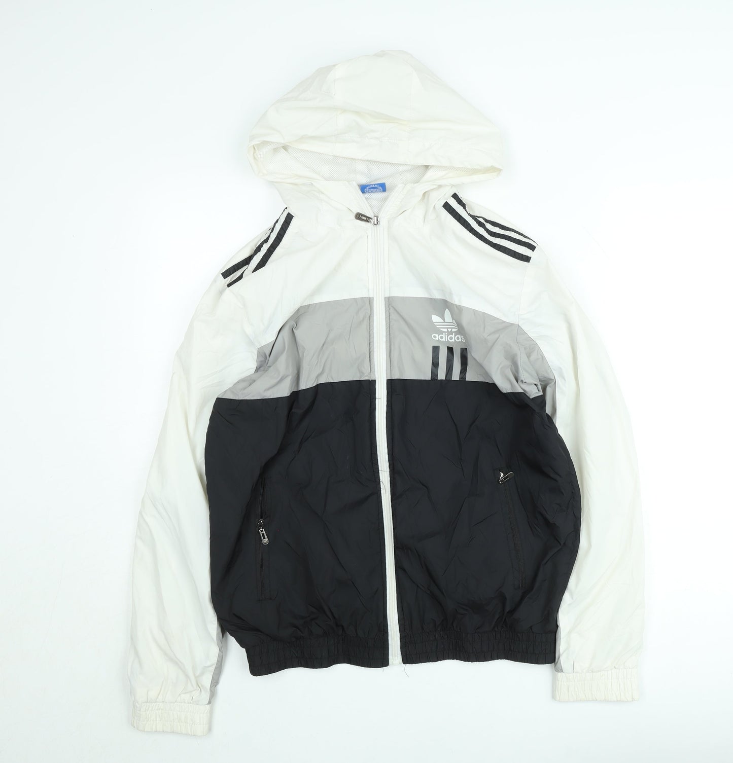 Adidas Men's 2XL Black Grey White Hooded Windbreaker Jacket