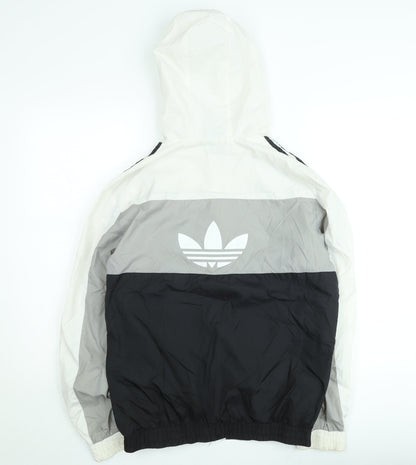 Adidas Men's 2XL Black Grey White Hooded Windbreaker Jacket