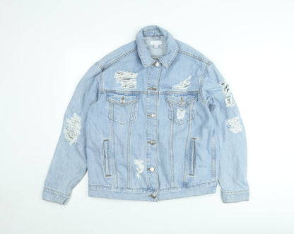 Topshop Women's Blue Distressed Denim Jacket Size 10
