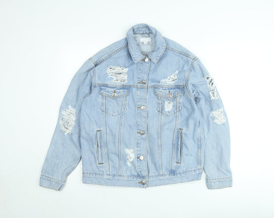 Topshop Women's Blue Distressed Denim Jacket Size 10