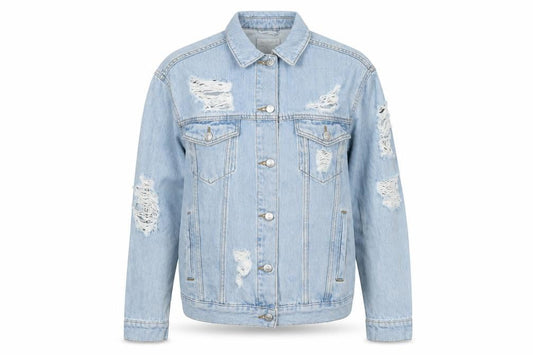 Topshop Women's Blue Distressed Denim Jacket Size 10